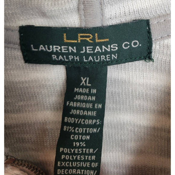 Ralph Lauren Jeans Co. Gray Striped 1/2 Zip Hooded Top Hoodie Women's Size XL - Picture 2 of 7